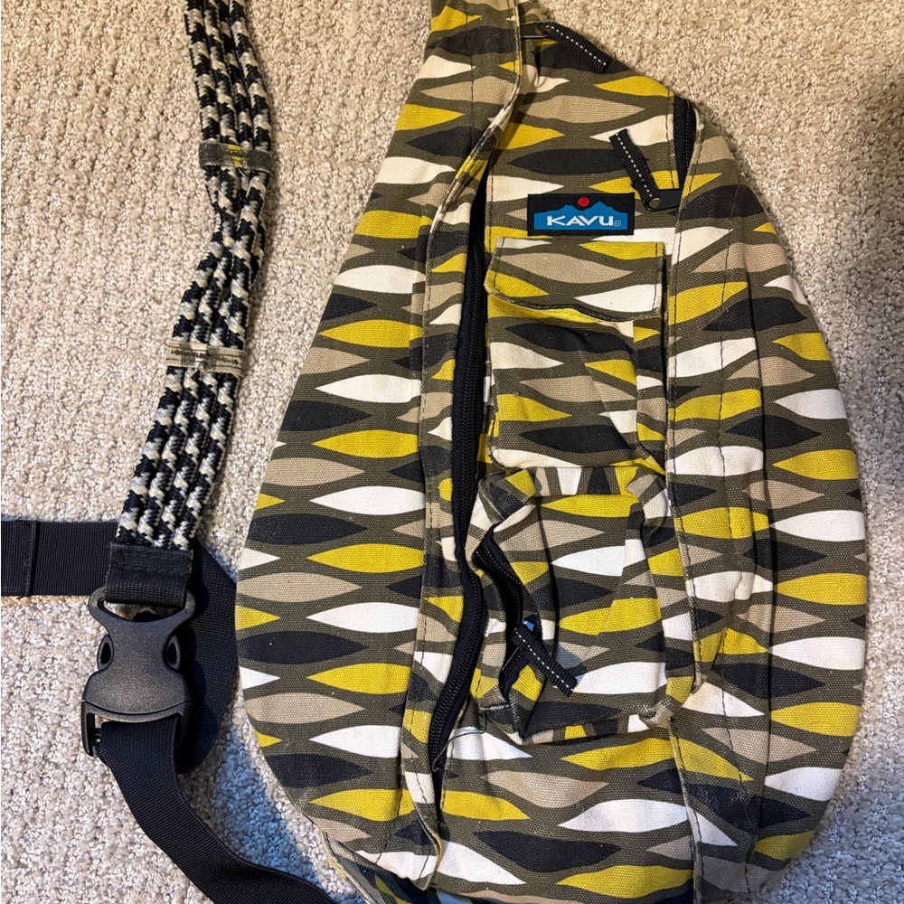 Kavu Olive Green Yellow Patterned Satchel Sling Bag